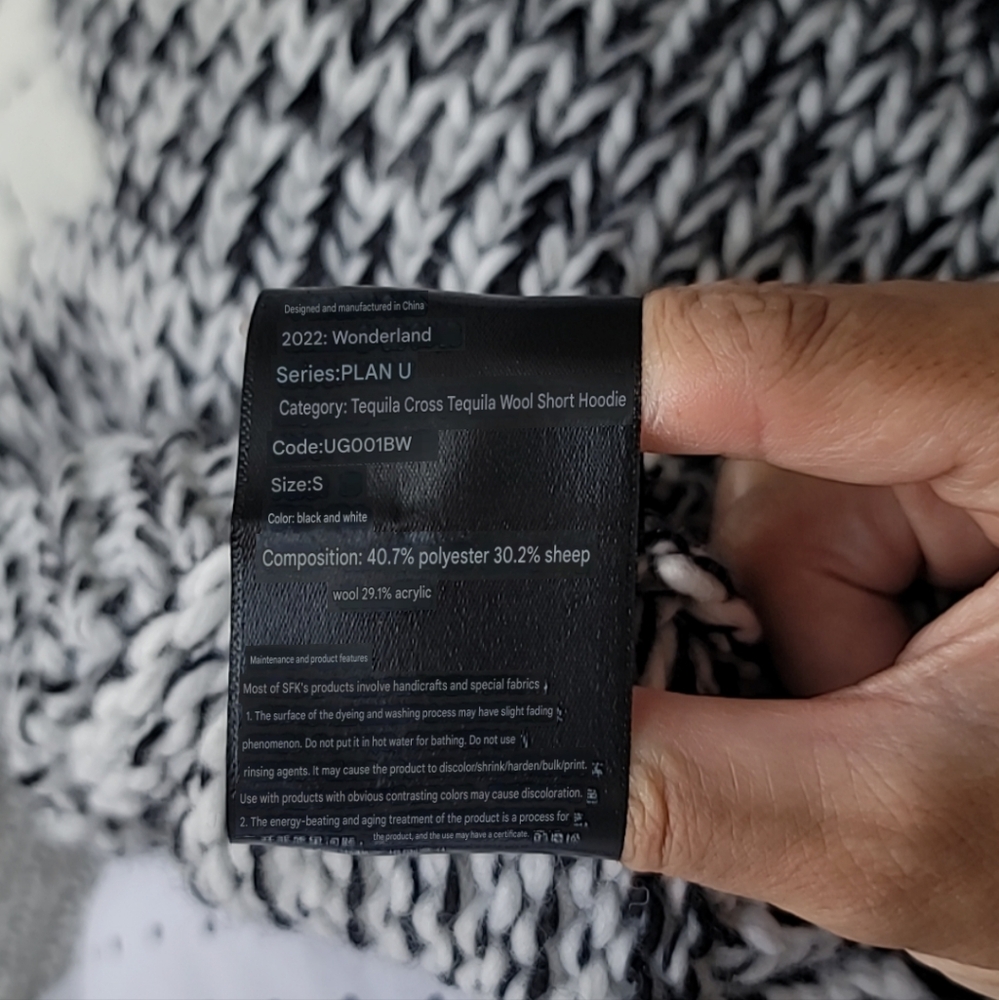 SMFK Tequila Cross Agave Knit Cropped Hoodie Size Small Color Black/White - Picture 10 of 11
